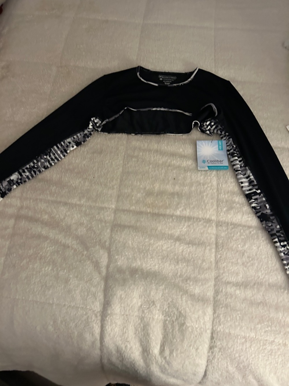 Coolibar Black Long Sleeve Swim Top with Gray Patterned Accents